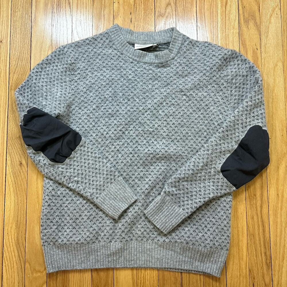 Fjallraven Ovik Nordic Sweater Men’s Size L Wool Gray Pattern Knit Elbow Patches
